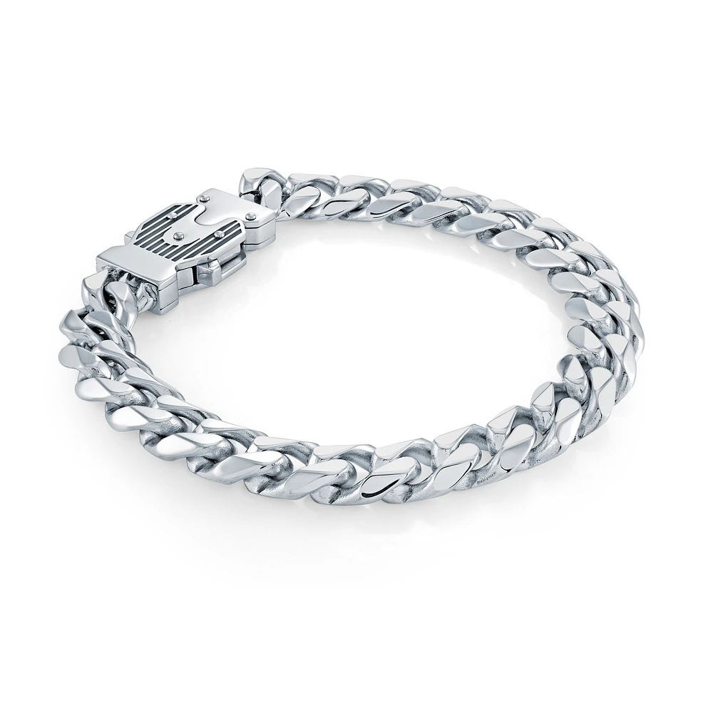 MEN S.STEEL POLISHED 10MM-CURB FANCY-CLASP 8
