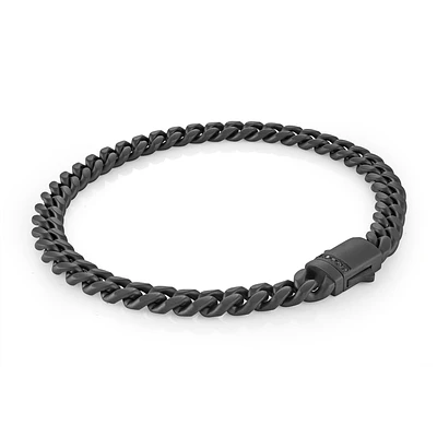 MEN BLACK-IP-S.STEEL MATTE 6MM-CURB BLACK-CZ-CLASP 8