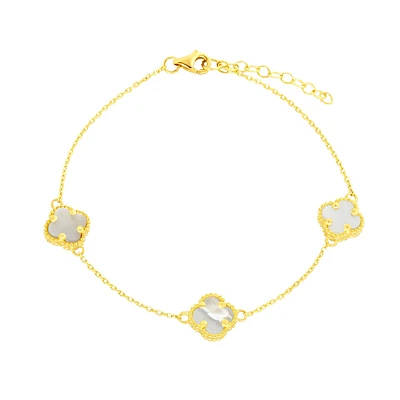 Bracelet en or 10k pour femme, trèfle nacré. Color: jaune | Doucet Latendresse