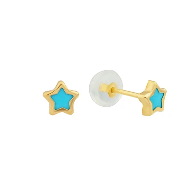 Turquoise Star Stud Earrings 10k. Color: yellow | Doucet Latendresse