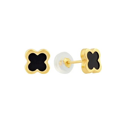 10k Gold Black Clover Stud Earrings. Color: yellow | Doucet Latendresse