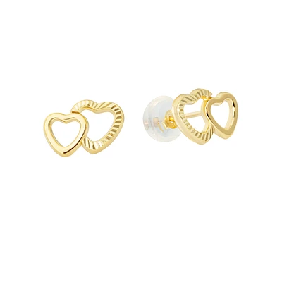 10k Gold & Cubic Zirconia Heart Stud Earrings. Color: yellow | Doucet Latendresse