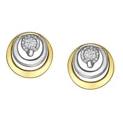 Women's Illusion Earrings in 10k Two-Tone Gold & Diamonds. Color: yellow | Doucet Latendresse