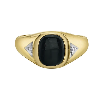 Men's Ring - Onyx and Diamonds - 10k Gold. Color: yellow | Doucet Latendresse