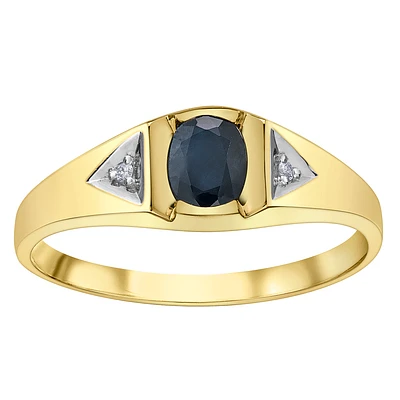 Men's Ring-Sapphire Stone & Diamonds -10k Gold. Color: white | Doucet Latendresse