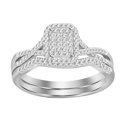 Women's wedding ring set in 10k white gold & diamond. Color: white | Doucet Latendresse
