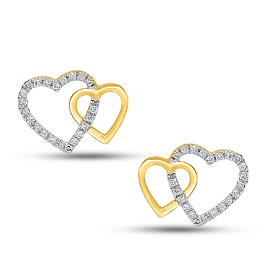 Stud earrings for women inseparable heart in 10k gold & diamonds 9 points total weight. Color: yellow | Doucet Latendresse