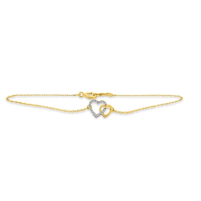 Women's inseparable heart chain bracelet in 10k gold & diamonds total 4 points. Color: yellow | Doucet Latendresse