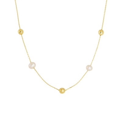 Women's necklace, freshwater pearls & 10k gold ball. Color: yellow | Doucet Latendresse