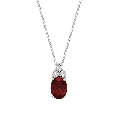 Oval pendant necklace for women, Ruby gemstone &synthetic simulated -in 10k gold & diamonds total weight of 5pts. Color: white | Doucet Latendresse