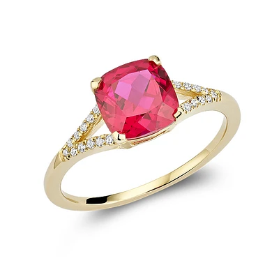 Bague pour femme pierre precieuse en laboratoire Rubis -en or 10k & diamants poid total de 7pts. Color: jaune | Doucet Latendresse