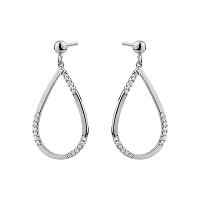 Sterling Silver Teardrop Drop Earrings with Cubic Zirconia. Color: silver | Doucet Latendresse