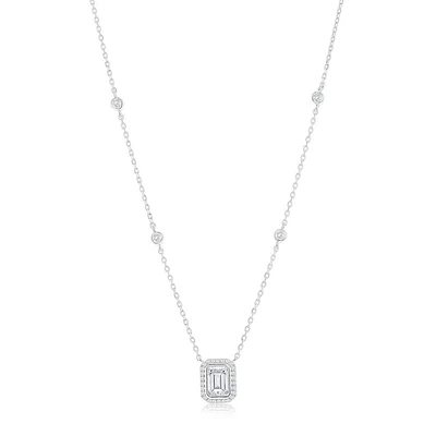Coliier pendentif en argent sterling avec zircon cubique - Charm en forme de rectangle. Color: blanc | Doucet Latendresse