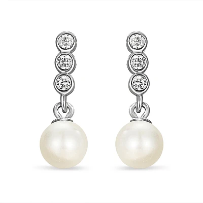 Sterling Silver Cubic Zirconia Drop Earrings. Color: white | Doucet Latendresse