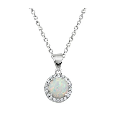 Collier en Argent Sterling avec Opale et Halo de Zircons Cubiques. Color: argent | Doucet Latendresse