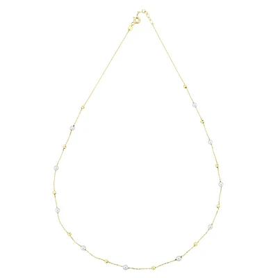 10K Gold Necklace with Freshwater Pearls and Polished Beads. Color: yellow | Doucet Latendresse