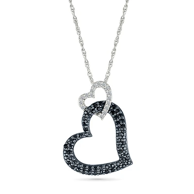 Collier Pendentif en argent sterling avec diamants - Charme en forme de double coeur. Color: argent | Doucet Latendresse