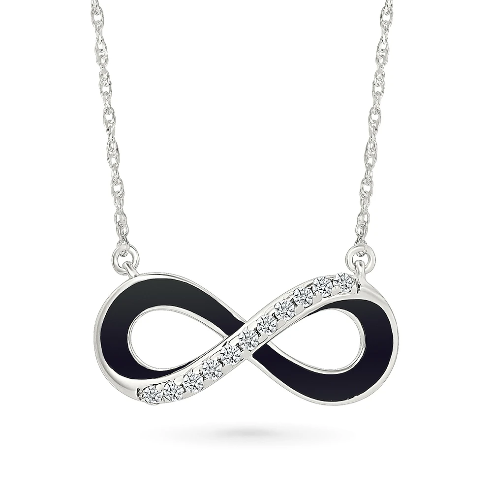 Collier Infini en Argent Sterling avec Diamants et Émail Noir. Color: argent | Doucet Latendresse