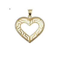 10K Gold Greek Key Heart Pendant with Textured Edge | Doucet Latendresse