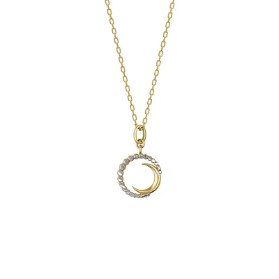 10K Gold Crescent Moon and Beaded Circle Necklace | Doucet Latendresse