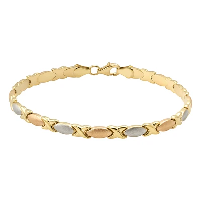 10K Tri-Color Gold Bracelet – X & Marquise Link Design | Doucet Latendresse