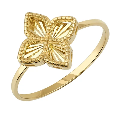 10K Gold Diamond-Cut Floral Ring. Color: yellow | Doucet Latendresse