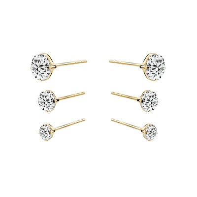 10K Yellow Gold Cubic Zirconia Stud Earring Set – 3mm/4mm/5mm. Color: yellow | Doucet Latendresse