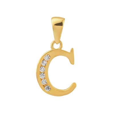 14K Gold Initial “C” Pendant with Cubic Zirconia. Color: yellow | Doucet Latendresse