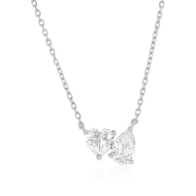Collier pendentif pour femme en forme de goutte et Coeur - rhodium en argent & CZ. Color: blanc | Doucet Latendresse