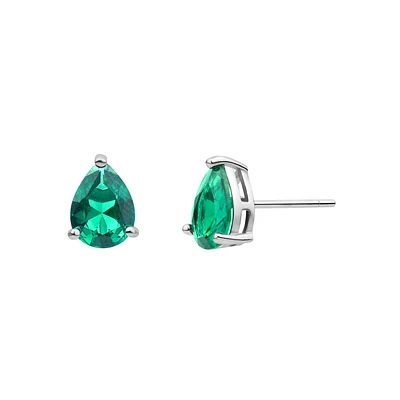 Women's earrings - Emerald Laboratory stone -Silver.925 Rhodium. Color: white | Doucet Latendresse