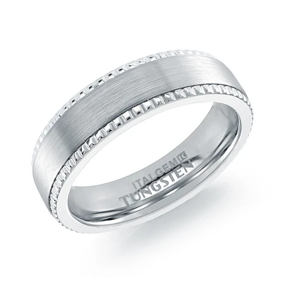 Men's Tungsten Ring with Textured Edge – 6mm. Color: white | Doucet Latendresse