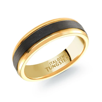 Men's Tungsten Ring with Gold & Black Brushed Center – 6mm | Doucet Latendresse
