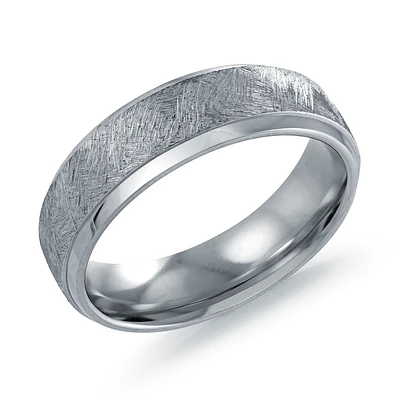 Men's Stainless Steel Ring with Textured Center – 6mm. Color: silver | Doucet Latendresse