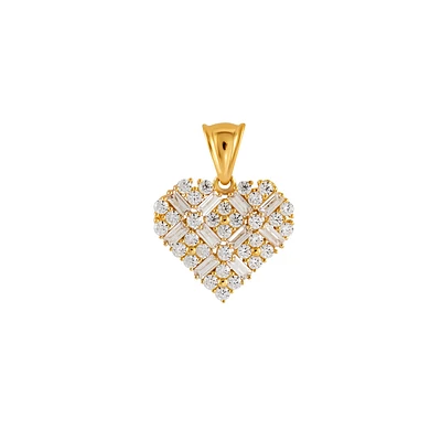 14K Gold Cubic Zirconia Pendant - Heart Shaped Charm. Color: yellow | Doucet Latendresse