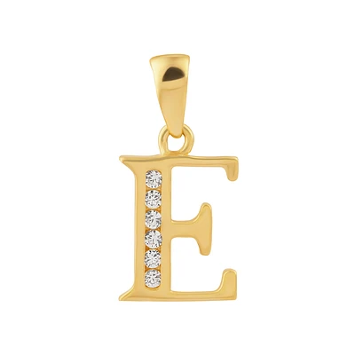 14K Gold Initial “E” Pendant with Cubic Zirconia. Color: yellow | Doucet Latendresse