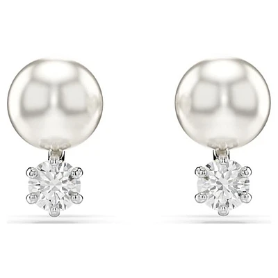 Rhodium-Plated Earrings with Pearls and Clear Crystals. Color: white | Doucet Latendresse
