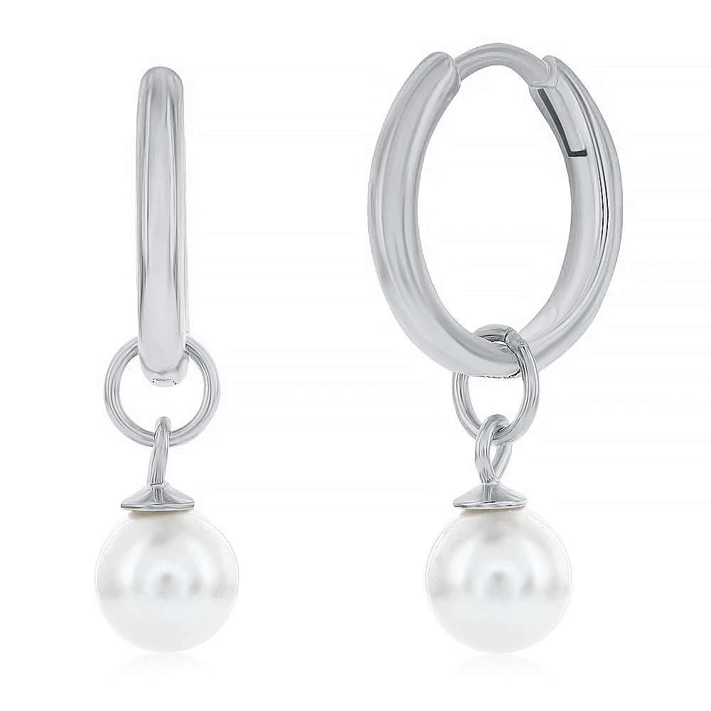 Anneaux Huggies en Argent avec Perles Pendantes. Color: argent | Doucet Latendresse