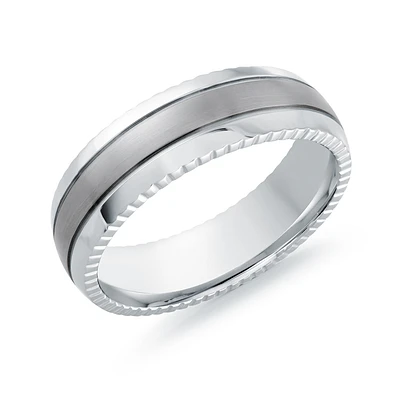 Jonc Pour Homme en Acier Inoxydable à Centre Brossé et Bords Texturés – 6.5mm. Color: argent | Doucet Latendresse