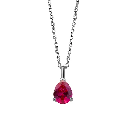 Collier pendentif en argent sterling avec rubis lab - Charme en forme de larme. Color: blanc | Doucet Latendresse