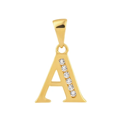 14K Gold Initial “A” Pendant with Cubic Zirconia. Color: yellow | Doucet Latendresse