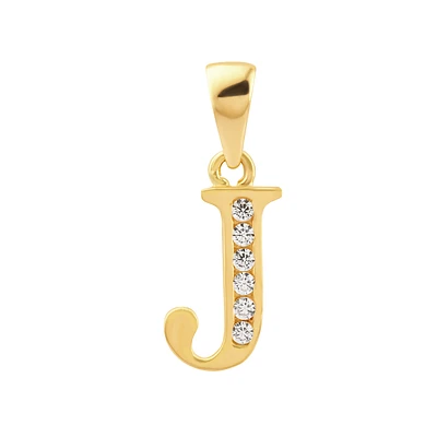 14K Gold Initial “J” Pendant with Cubic Zirconia. Color: yellow | Doucet Latendresse