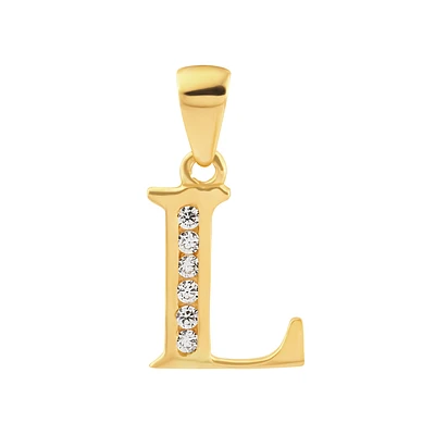 14K Gold Initial “L” Pendant with Cubic Zirconia. Color: yellow | Doucet Latendresse