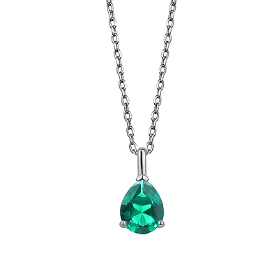 Collier pendentif en argent sterling avec emeraude lab - en forme de larme. Color: argent | Doucet Latendresse