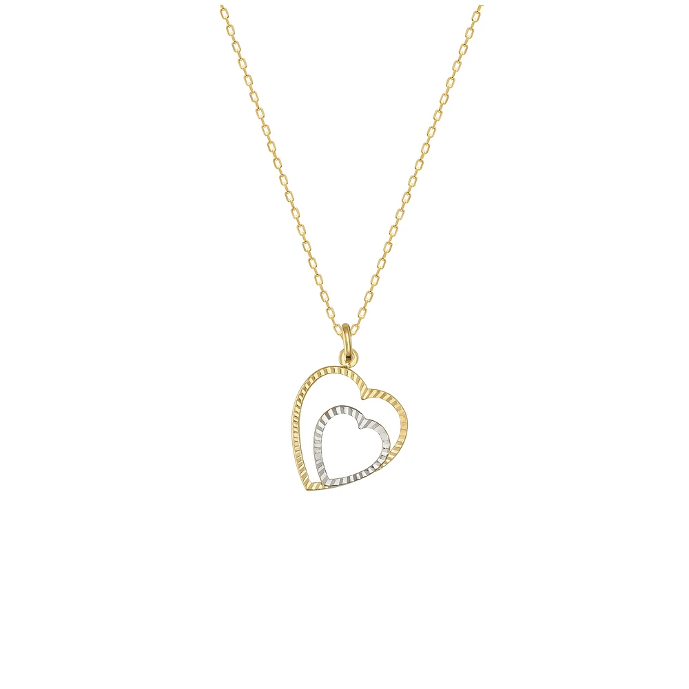 10K 2-Tone Gold Pendant Necklace - Double Heart Shaped Charm | Doucet Latendresse