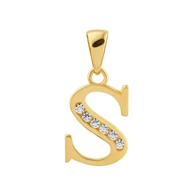 14K Gold Initial “S” Pendant with Cubic Zirconia. Color: yellow | Doucet Latendresse