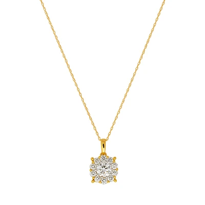 10K Gold Cluster Pendant Necklace with Lab-Grown Diamonds. Color: yellow | Doucet Latendresse