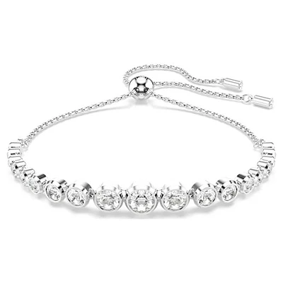 Rhodium-Plated Bezel-Set Crystal Adjustable Bracelet. Color: white | Doucet Latendresse