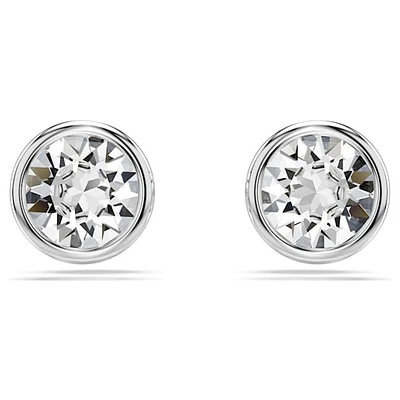 Rhodium Plated Bezel-Set Crystal Stud Earrings. Color: white | Doucet Latendresse