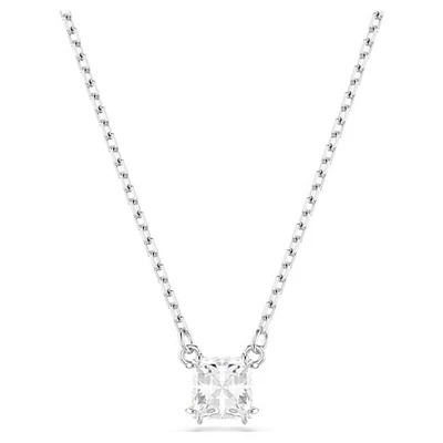 Rhodium Plated Princess-Cut Crystal Pendant Necklace. Color: white | Doucet Latendresse