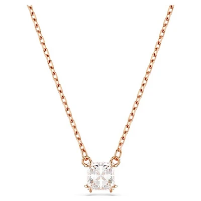 Rose Gold-Plated Square-Cut Crystal Pendant Necklace. Color: pink | Doucet Latendresse